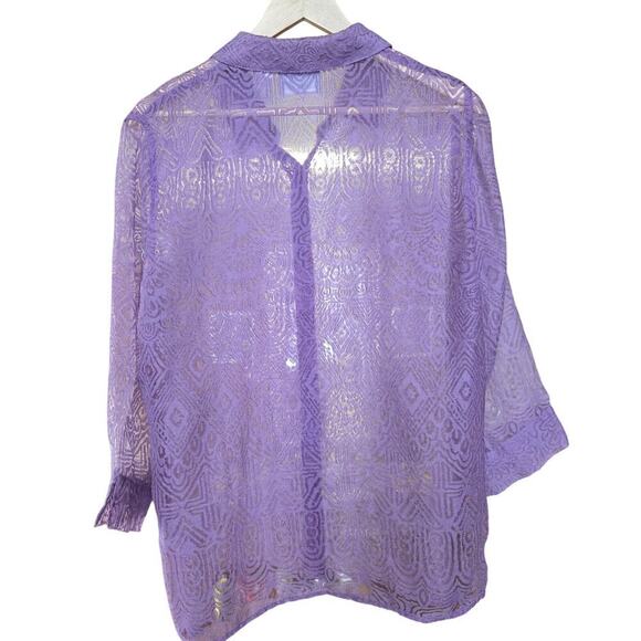 Women's Vintage Sheer Textured Button-Up Blouse Size 14 Purple Artsy Boho Hippie - Picture 6 of 10